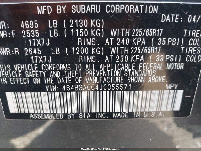 4S4BSACC4J3355571 Subaru Outback 2.5i Premium