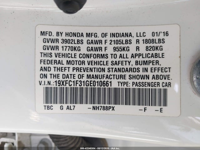 19XFC1F31GE010661 Honda Civic Ex-t