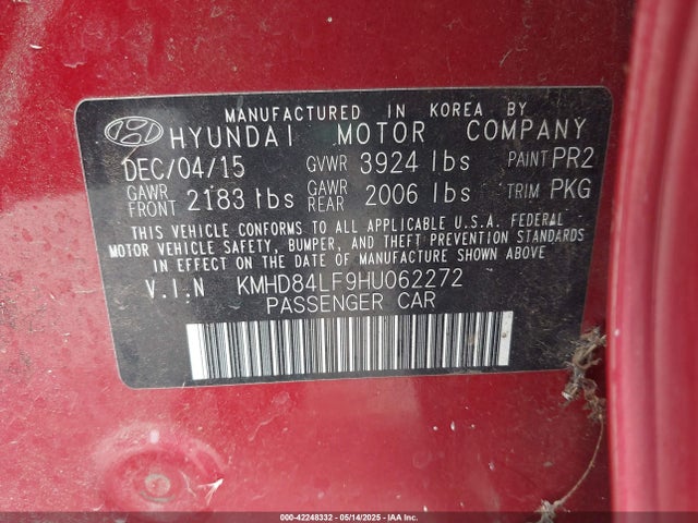 KMHD84LF9HU062272 Hyundai 2017