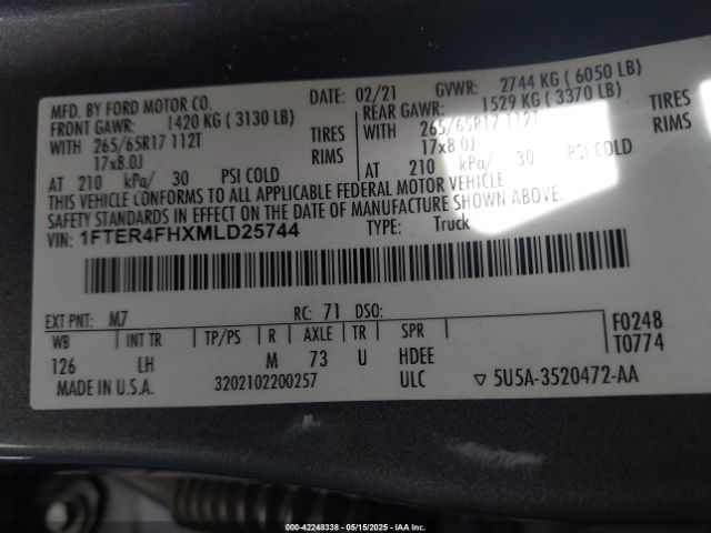 2021 FORD RANGER 1FTER4FHXMLD25744 Photo 8