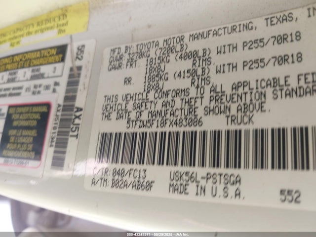 5TFDW5F18FX483086 Toyota 3ur-fe