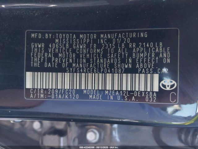 5YFS4RCE6LP041087 Toyota COROLLA SE
