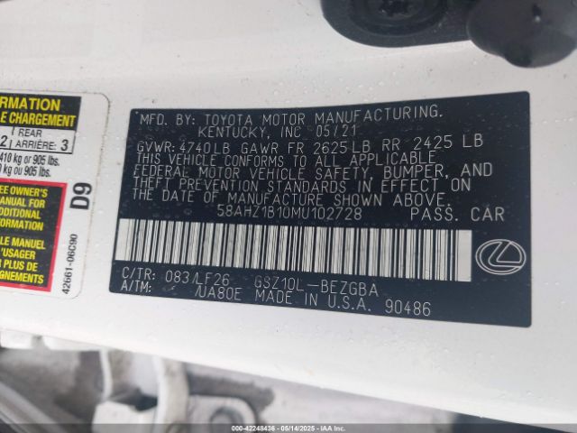 58AHZ1B10MU102728 Lexus Es 350 F Sport