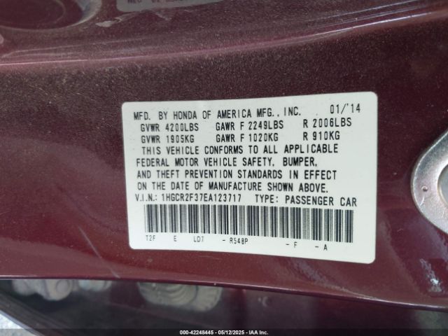 1HGCR2F37EA123717 Honda k24w1