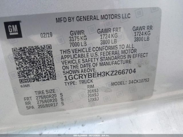 1GCRYBEH3KZ266704 Chevrolet Silverado 1500 Custom