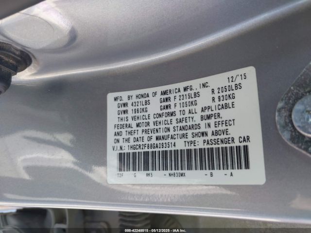1HGCR2F88GA093514 Honda Accord Ex-l