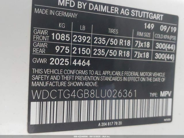 WDCTG4GB8LU026361 Mercedes-Benz Gla 250 4matic