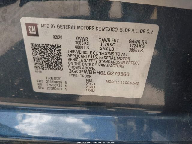 3GCPWBEH6LG279560 Chevrolet Silverado 1500 2wd  Short Bed Custom