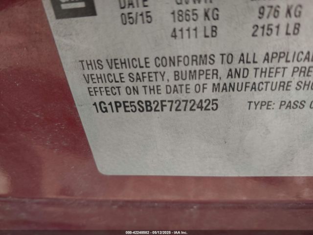1G1PE5SB2F7272425 Chevrolet Cruze 2lt Auto