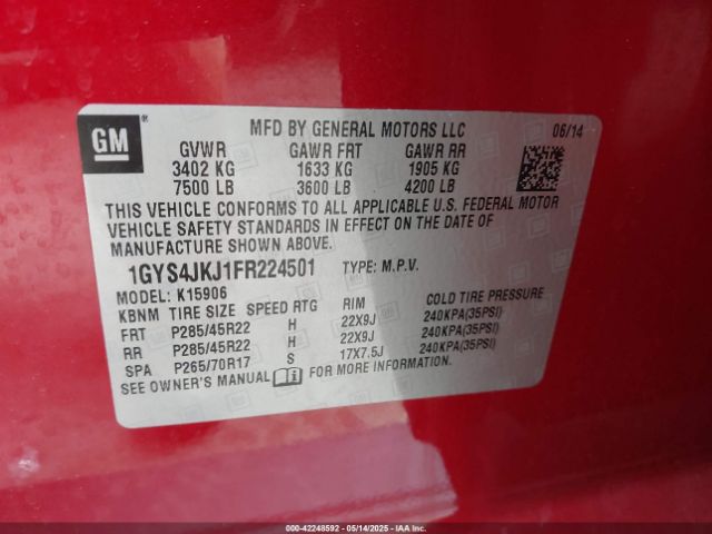 1GYS4JKJ1FR224501 Cadillac Escalade Esv Premium