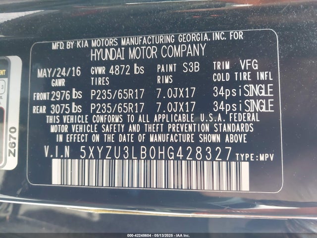 5XYZU3LB0HG428327 Hyundai Santa Fe Sport 2.4l