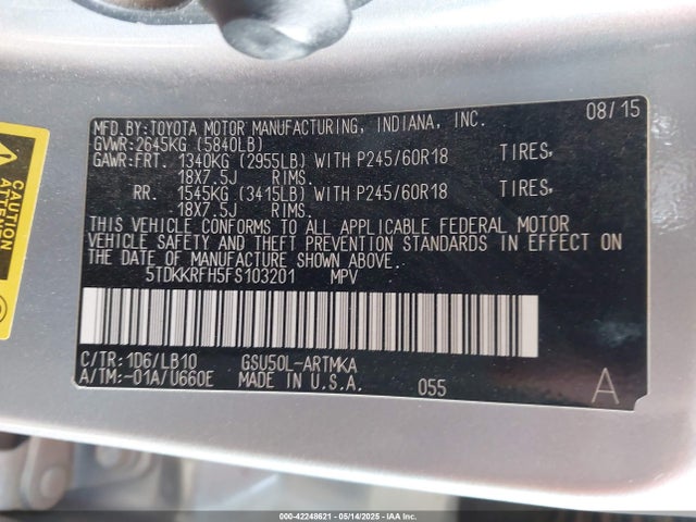 5TDKKRFH5FS103201 Toyota 2gr-fe
