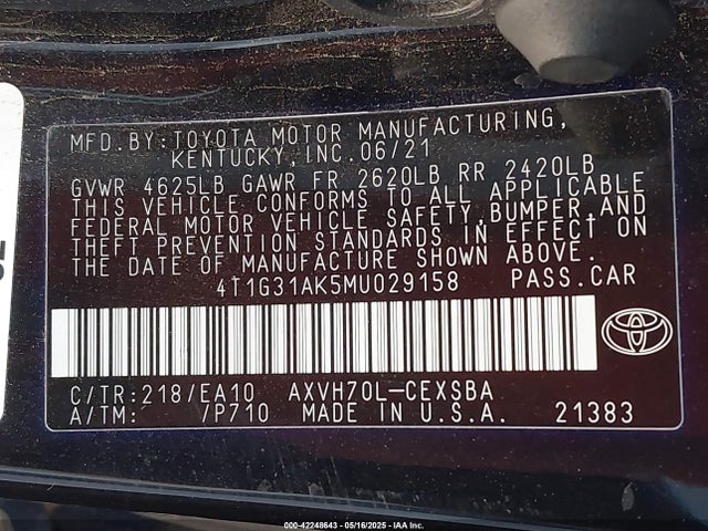 4T1G31AK5MU029158 Toyota Camry Se Hybrid