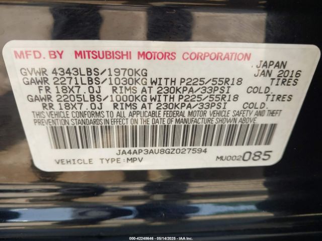 2016 MITSUBISHI OUTLANDER SPORT JA4AP3AU8GZ027594 Photo 8