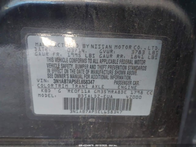 3N1AB7AP5EL658347 Nissan SENTRA SV