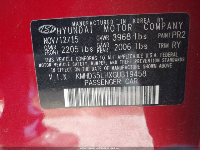 KMHD35LHXGU319458 Hyundai ELANTRA GT