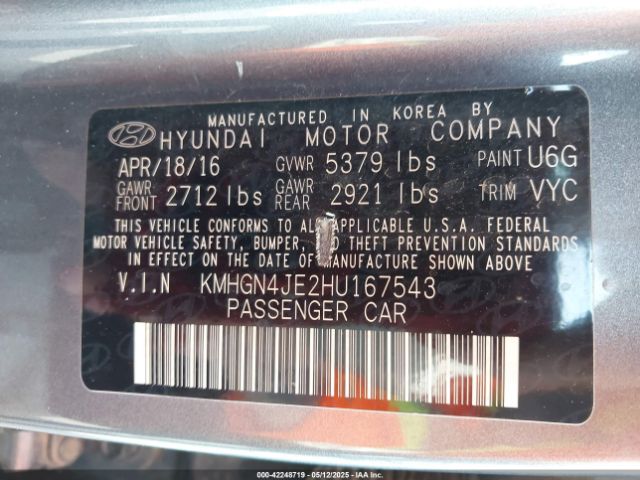 KMHGN4JE2HU167543 Genesis G80 3.8