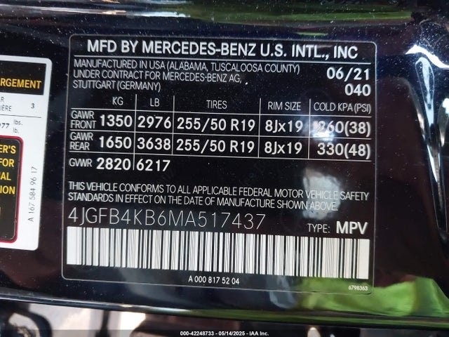 4JGFB4KB6MA517437 Mercedes-Benz m264