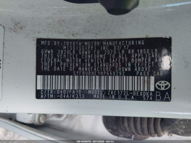 2017 TOYOTA COROLLA 5YFBURHE1HP649292 Photo 8