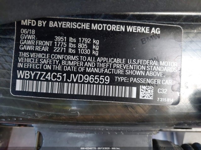 WBY7Z4C51JVD96559 BMW I3 94ah W/range Extender