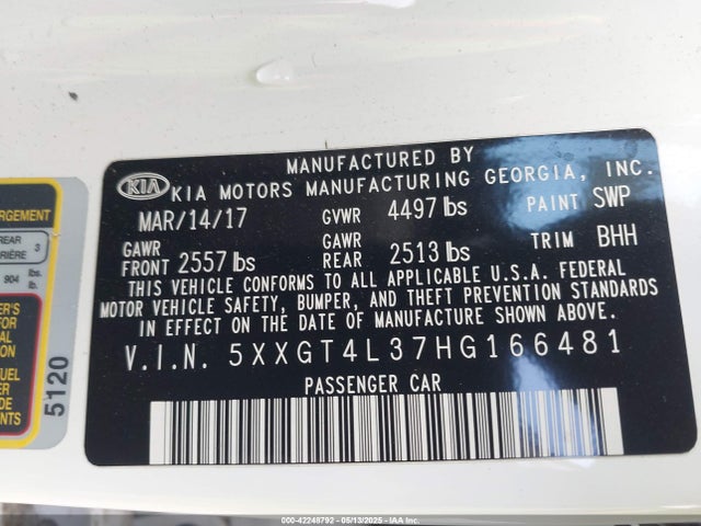 5XXGT4L37HG166481 KIA g 2.4 dohc gdi