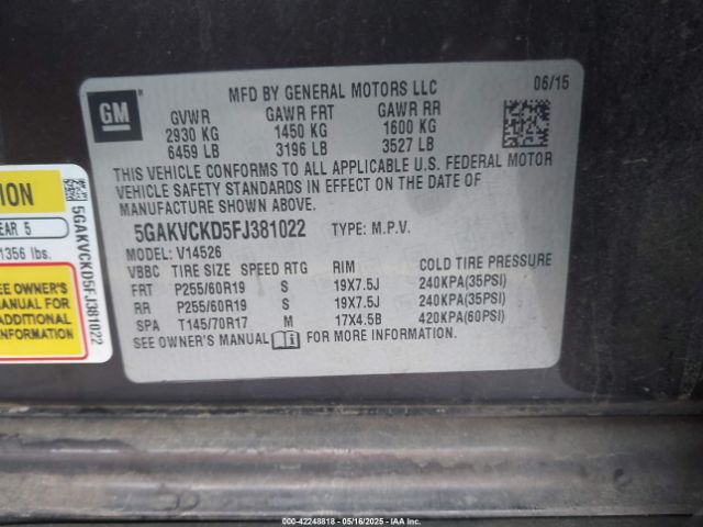 5GAKVCKD5FJ381022 Buick Enclave Premium