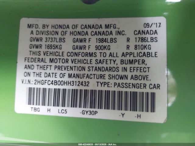 2HGFC4B00HH312432 Honda Civic Lx-p