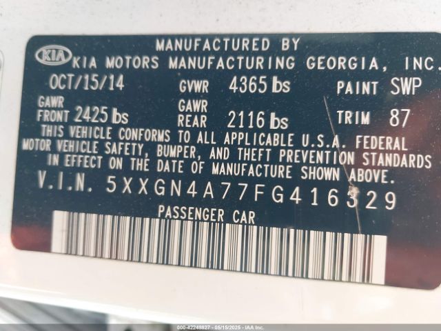 5XXGN4A77FG416329 KIA OPTIMA EX