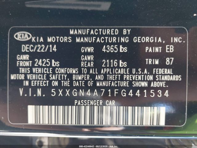 5XXGN4A71FG441534 KIA OPTIMA EX