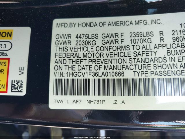 2020 HONDA ACCORD 1HGCV1F36LA010666 Photo 8