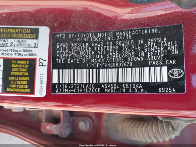 4T1BF1FK1GU602670 Toyota CAMRY XLE