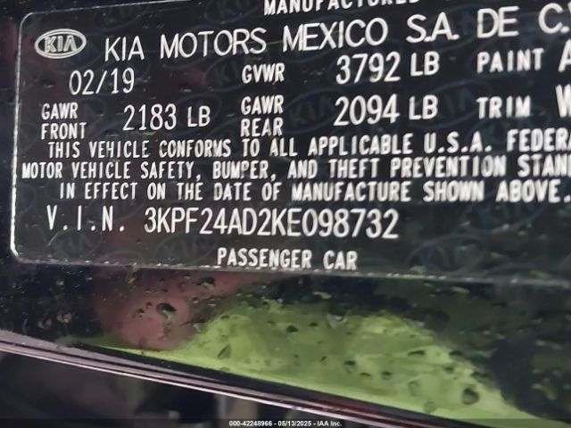 3KPF24AD2KE098732 KIA Forte Lxs