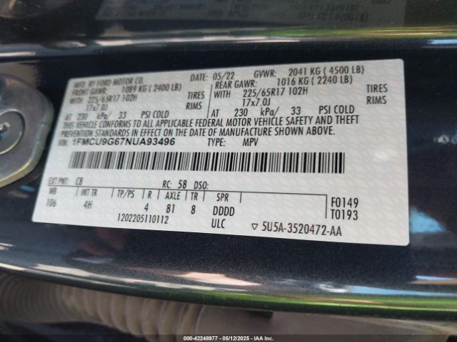 2022 FORD ESCAPE 1FMCU9G67NUA93496 Photo 8