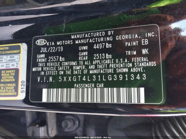 5XXGT4L31LG391343 KIA Optima Lx