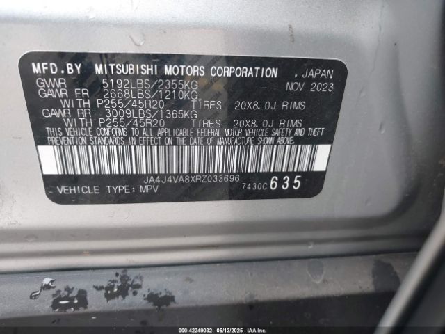 JA4J4VA8XRZ033696 Mitsubishi Outlander Se 2.5 S-awc/se Black Edition S-awc/se Black Edition W/pano Roof S-awc/se Ralliart S-awc