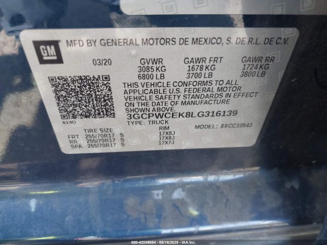 3GCPWCEK8LG316139 Chevrolet Silverado 1500 2wd  Short Bed Lt
