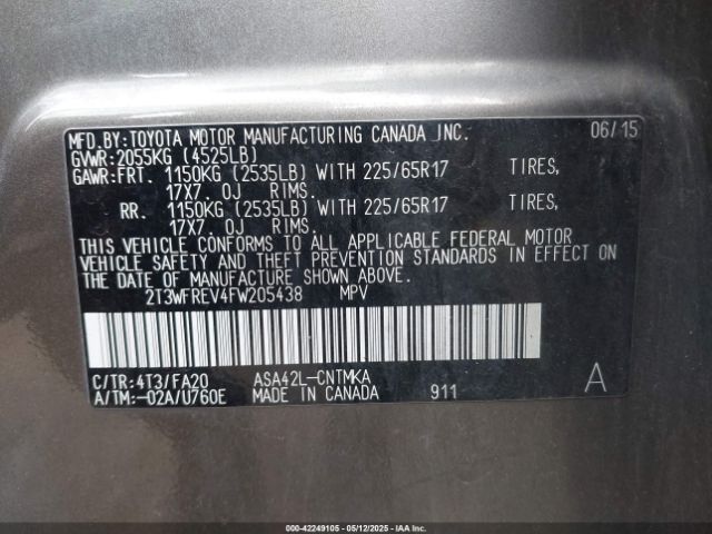 2T3WFREV4FW205438 Toyota Rav4 Xle