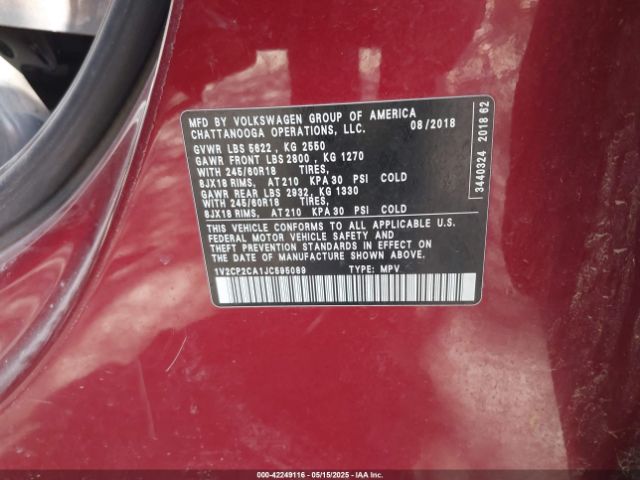 1V2CP2CA1JC595089 Volkswagen Atlas 2.0t Se