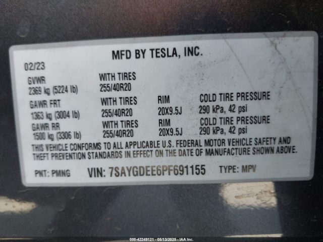 7SAYGDEE6PF691155 Tesla Model Y Awd/long Range Dual Motor All-wheel Drive