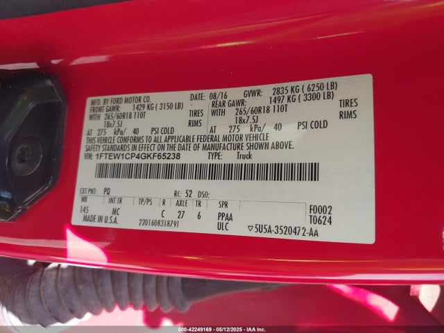 1FTEW1CP4GKF65238 Ford F-150 Xlt