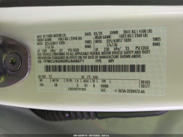 1FMCU9GN0RUA66671 Ford Escape Active
