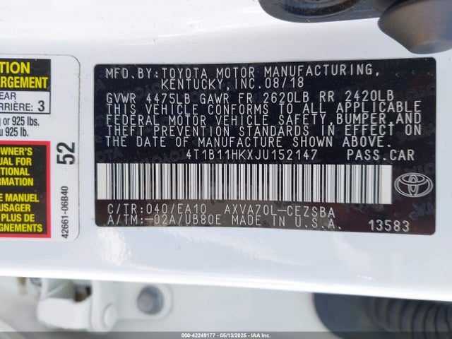4T1B11HKXJU152147 Toyota a25a-fks