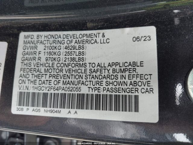 1HGCY2F64PA052055 Honda Accord Hybrid Ex-l