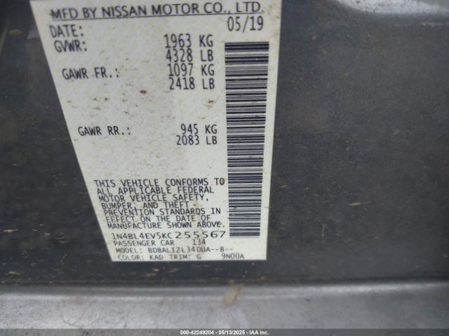 2019 NISSAN ALTIMA 1N4BL4EV5KC255567 Photo 8