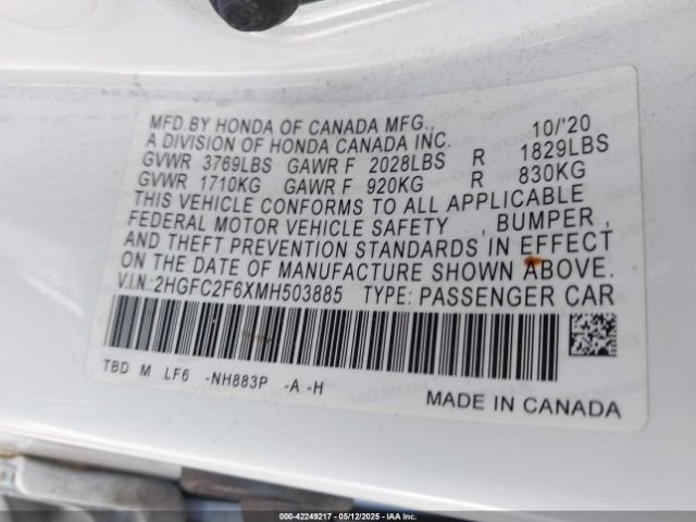 2021 HONDA CIVIC 2HGFC2F6XMH503885 Photo 8