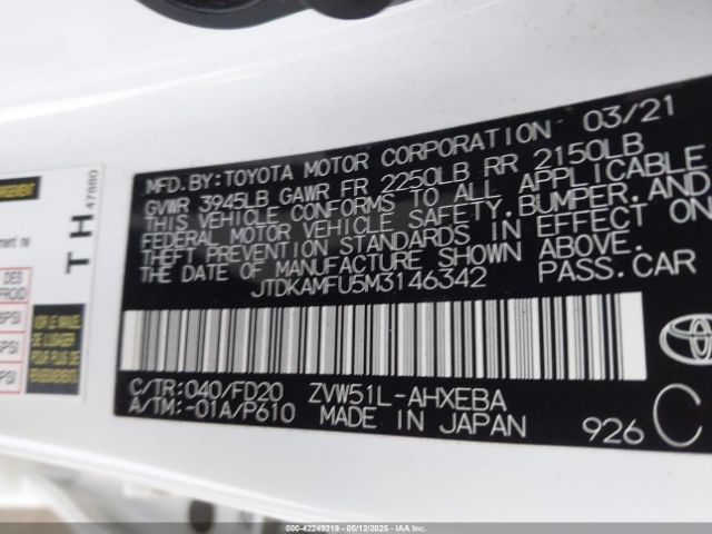 JTDKAMFU5M3146342 Toyota Prius Le