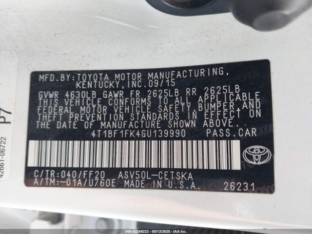 4T1BF1FK4GU139990 Toyota CAMRY SE