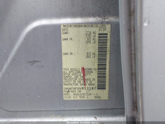 1N4AB7AP5EN853187 Nissan Sentra Fe+ S/fe+ Sv/s/sl/sr/sv