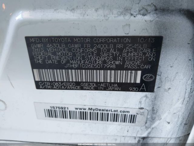 2014 LEXUS IS 250 JTHBF1D26E5017998 Photo 8