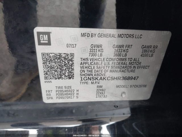 1GNSKAKC5HR368947 Chevrolet Tahoe Ls